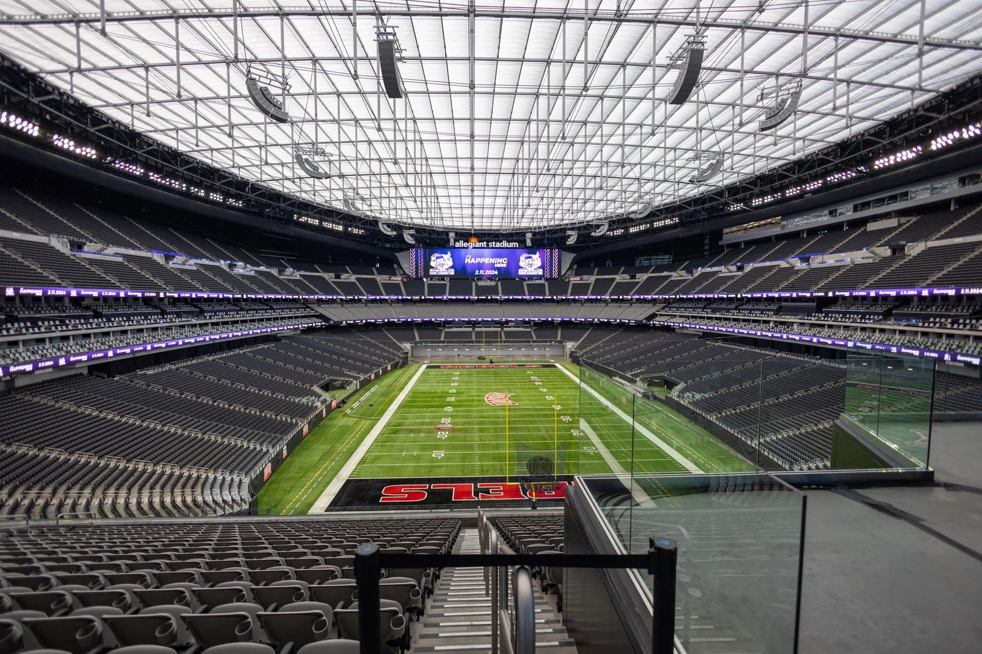 Allegiant Stadium field and scoreboard set for a Las Vegas corporate event